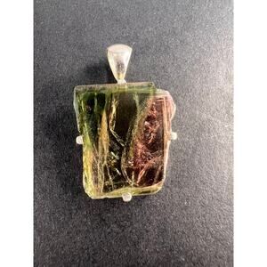 NEW watermelon tourmaline sterling silver freeform pendant 2.52 grams